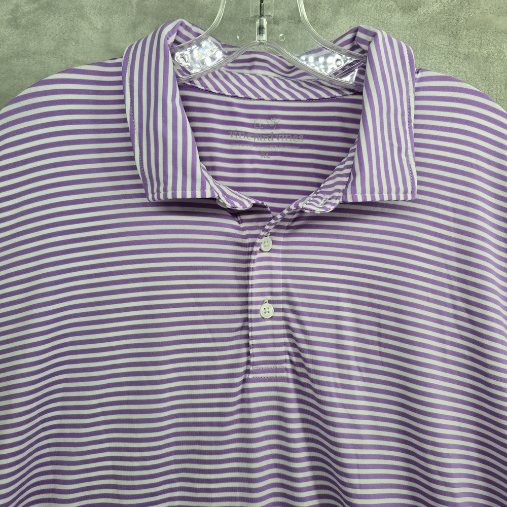 Vineyard‎ Vines Size XL Striped Golf Polo Shirt Purple Short Sleeve Performance